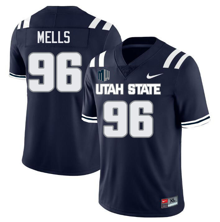 Utah State Aggies #96 Sir Mells College Football Jerseys Stitched Sale-Navy